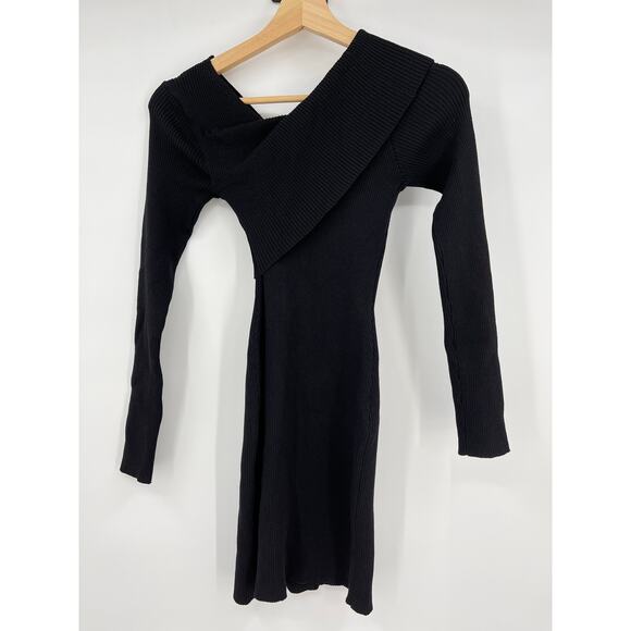 superdown | Ysabel Mini Dress in Black Ribbed Knit Sweater Dress XS - Picture 3 of 10